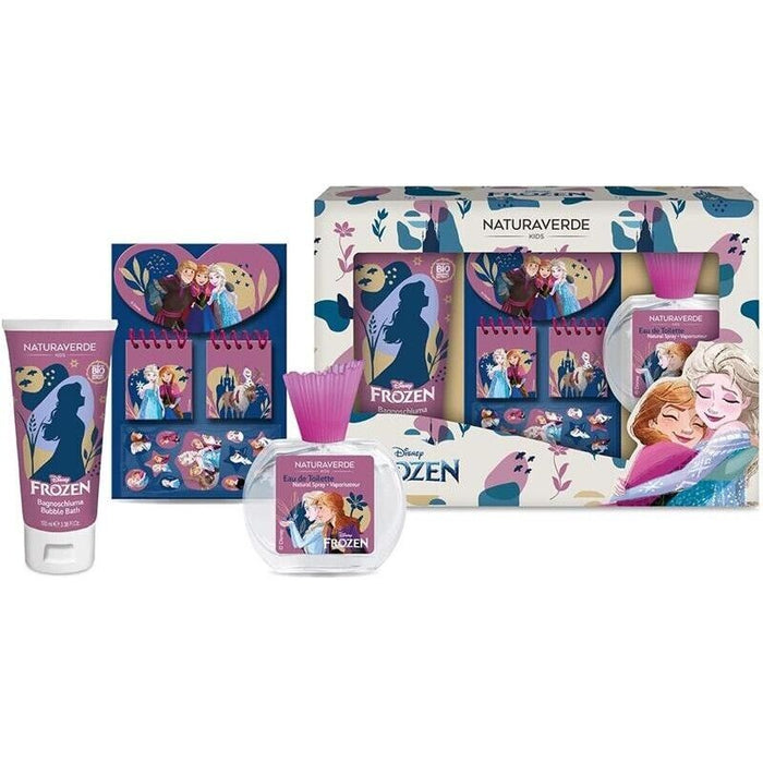 COFANETTO REGALO FROZEN CON PROFUMO, BAGNOSCHIUMA E BLOCK NOTES CON STICKER