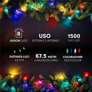 HIGH-TECH FILO LED 1500 MINILUCCIOLE MULTICOLOR CON BOB 67.5 MT USO INTERNO E ESTERNO