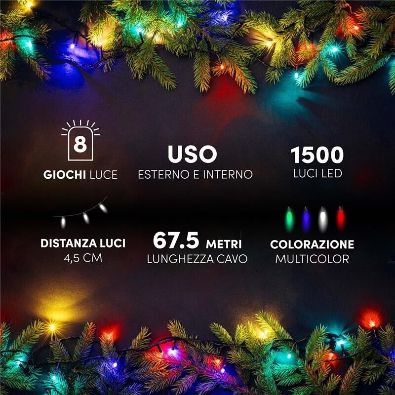 HIGH-TECH FILO LED 1500 MINILUCCIOLE MULTICOLOR CON BOB 67.5 MT USO INTERNO E ESTERNO