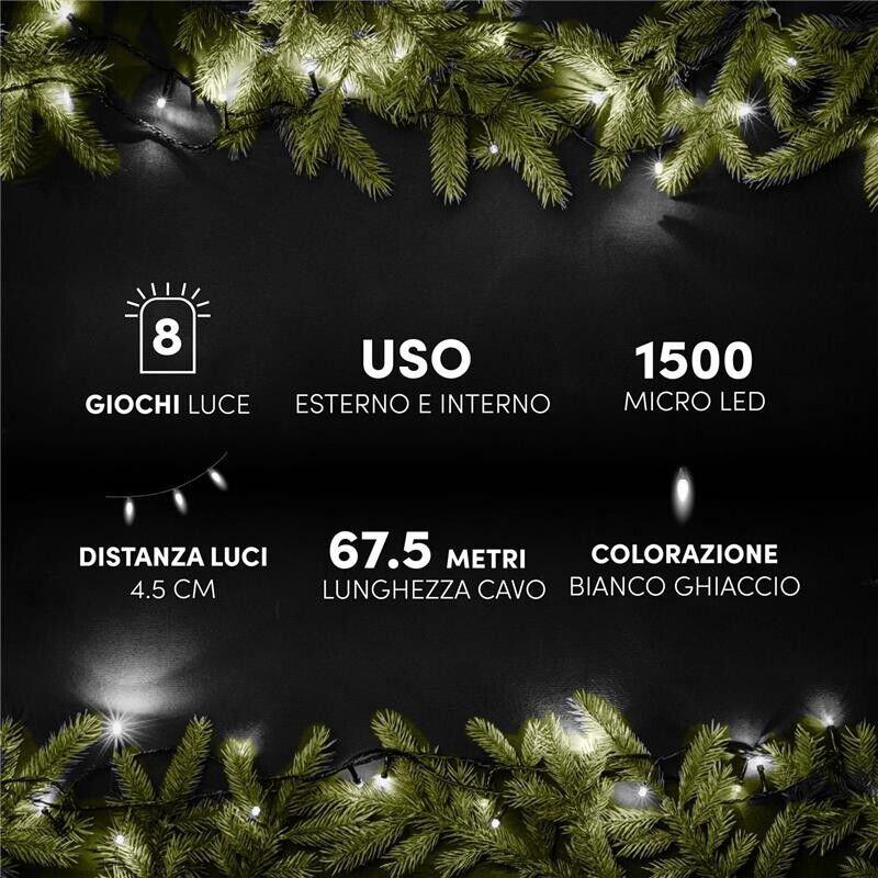 HIGH-TECH FILO LED 1500 MINILUCCIOLE BIANCO GHIACCIO CON BOB 67.5 MT USO INTERNO E ESTERNO