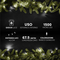 HIGH-TECH FILO LED 1500 MINILUCCIOLE BIANCO GHIACCIO CON BOB 67.5 MT USO INTERNO E ESTERNO