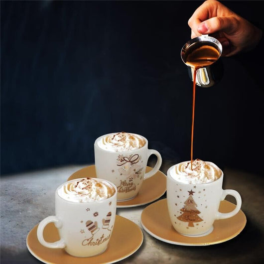 MA MAISON SET 6 TAZZINE CON PIATTINO BIANCHE E ORO CON ALBERO DI NATALE IDEA REGALO