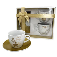 MA MAISON SET 2 TAZZE 210 CC BIANCHE E ORO STILE NATALIZIO IDEA REGALO
