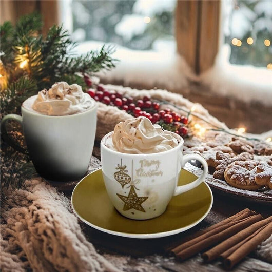 MA MAISON SET 2 TAZZE 210 CC BIANCHE E ORO STILE NATALIZIO IDEA REGALO