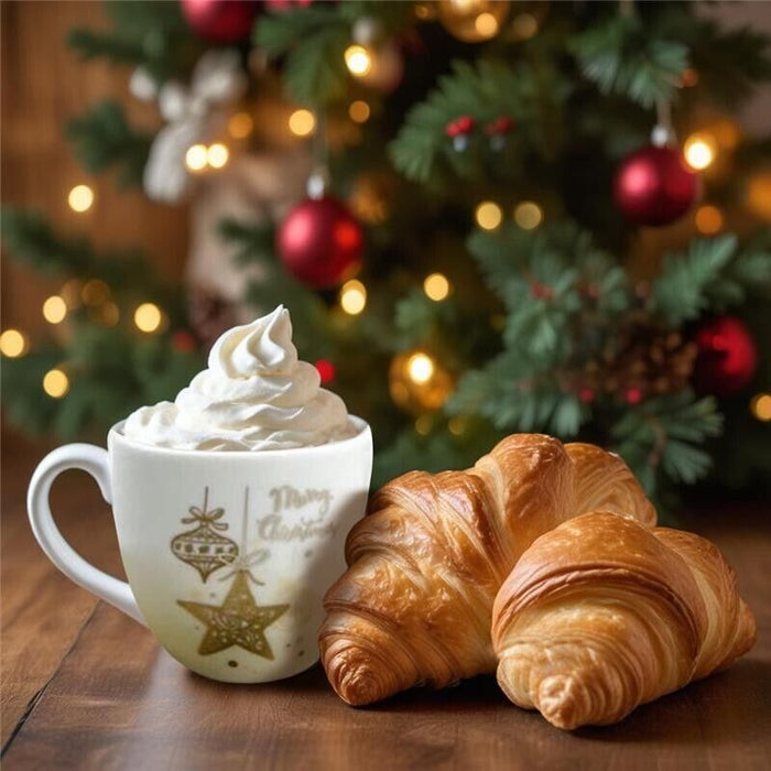 MA MAISON SET 2 TAZZINE BIANCHE E ORO CON PIATTINO STILE NATALIZIO IDEA REGALO