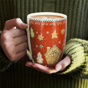 MA MAISON SET 2 TAZZE MUG 350 CC ROSSE E VERDI STILE NATALIZIO COOKIES IDEA REGALO