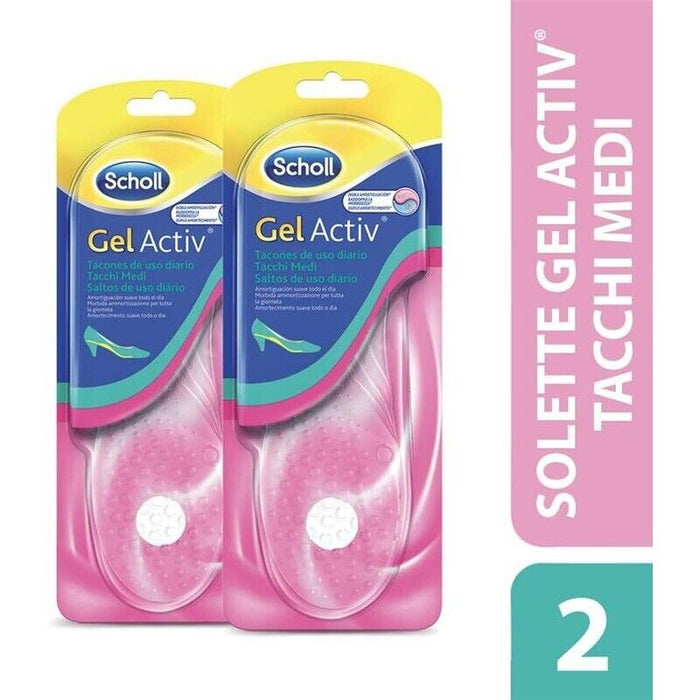 SCHOLL 2 PZ X 1 PAIO SOLETTE GEL ACTIV DONNA PER TACCHI MEDI AZIONE AMMORTIZZANTE E ANTISCIVOLO
