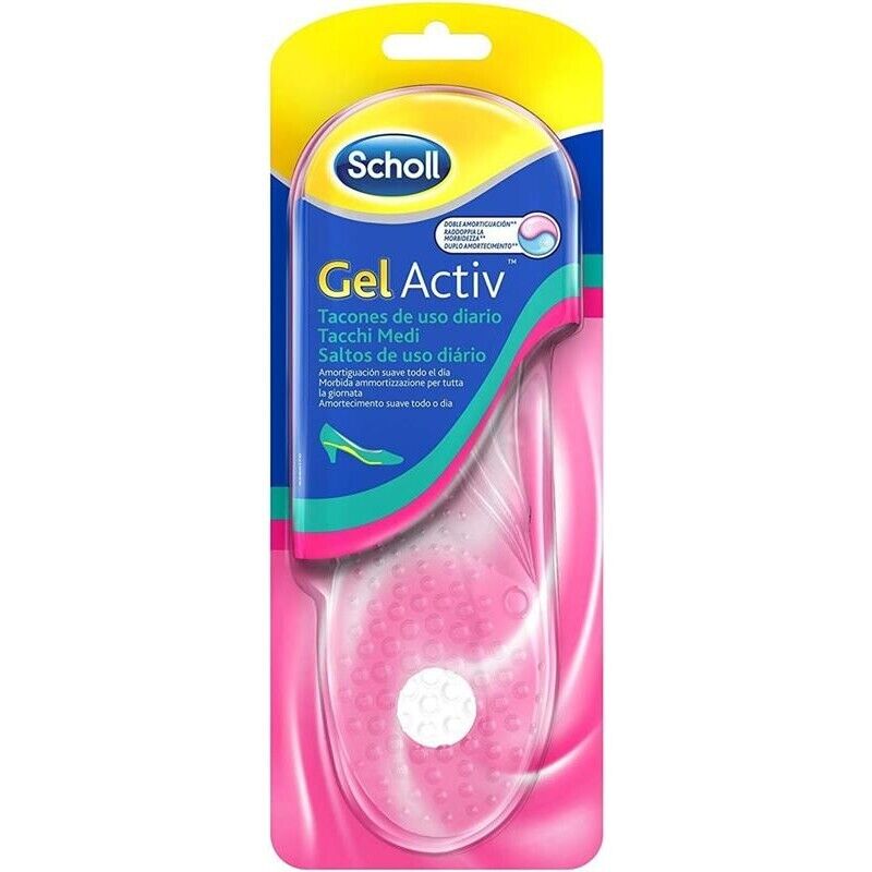 SCHOLL 2 PZ X 1 PAIO SOLETTE GEL ACTIV DONNA PER TACCHI MEDI AZIONE AMMORTIZZANTE E ANTISCIVOLO