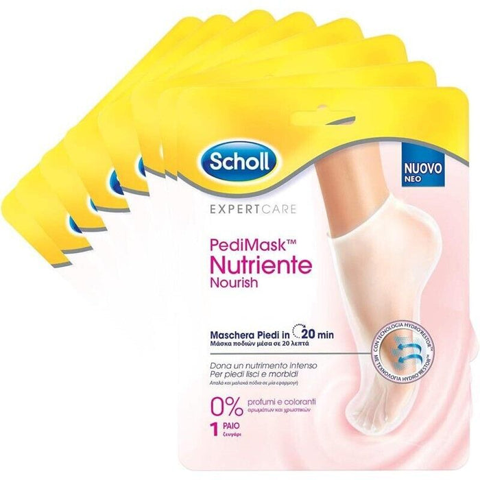 SCHOLL PEDIMASK MASCHERA PIEDI NUTRIENTE CON OLIO DI MACADAMIA 0% PROFUMI E COLORANTI 8 CONFEZIONI DA 1 PAIO DI CALZINI
