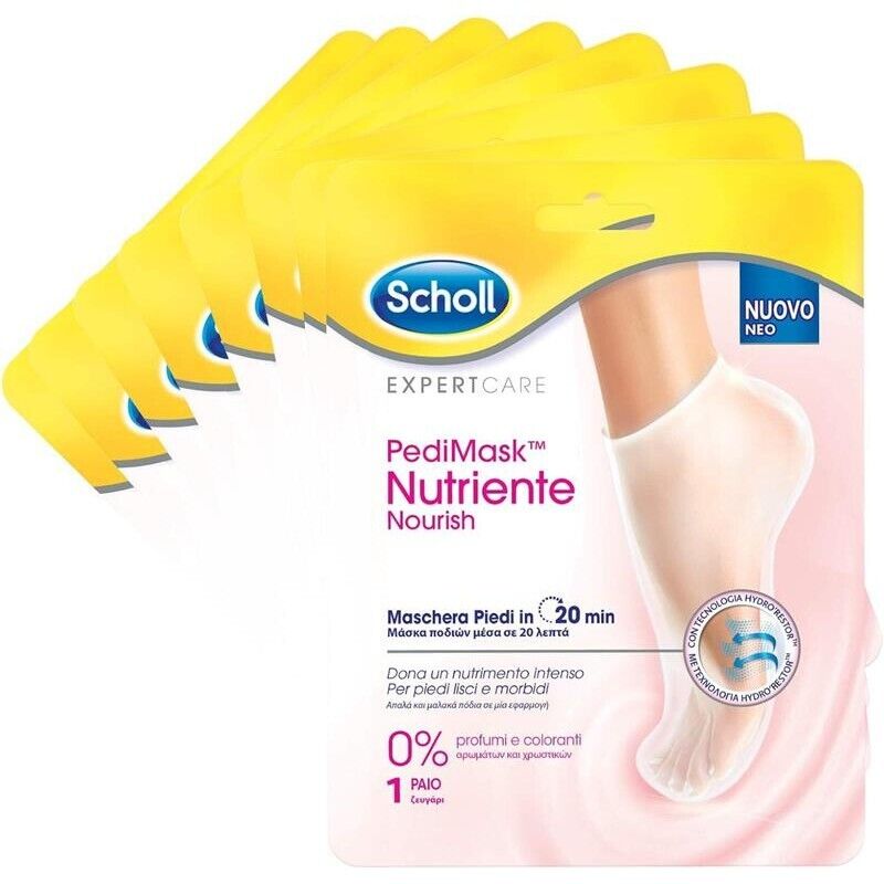 SCHOLL PEDIMASK MASCHERA PIEDI NUTRIENTE CON OLIO DI MACADAMIA 0% PROFUMI E COLORANTI 8 CONFEZIONI DA 1 PAIO DI CALZINI