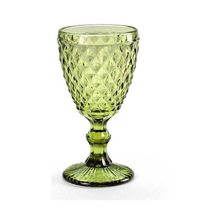 SET 6CALICI DIAMANTE REALIZZATI IN VETRO PER VINO DA 210 CC COLORE VERDE