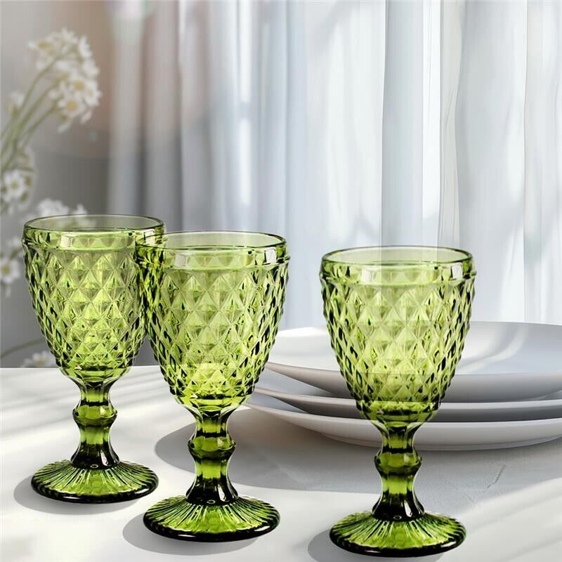 SET 6CALICI DIAMANTE REALIZZATI IN VETRO PER VINO DA 210 CC COLORE VERDE