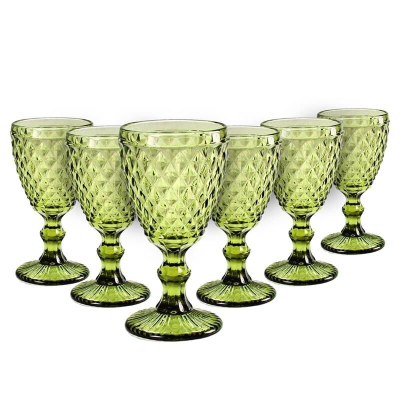 SET 6CALICI DIAMANTE REALIZZATI IN VETRO PER VINO DA 210 CC COLORE VERDE