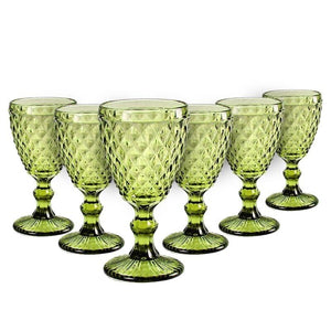 SET 6CALICI DIAMANTE REALIZZATI IN VETRO PER VINO DA 210 CC COLORE VERDE