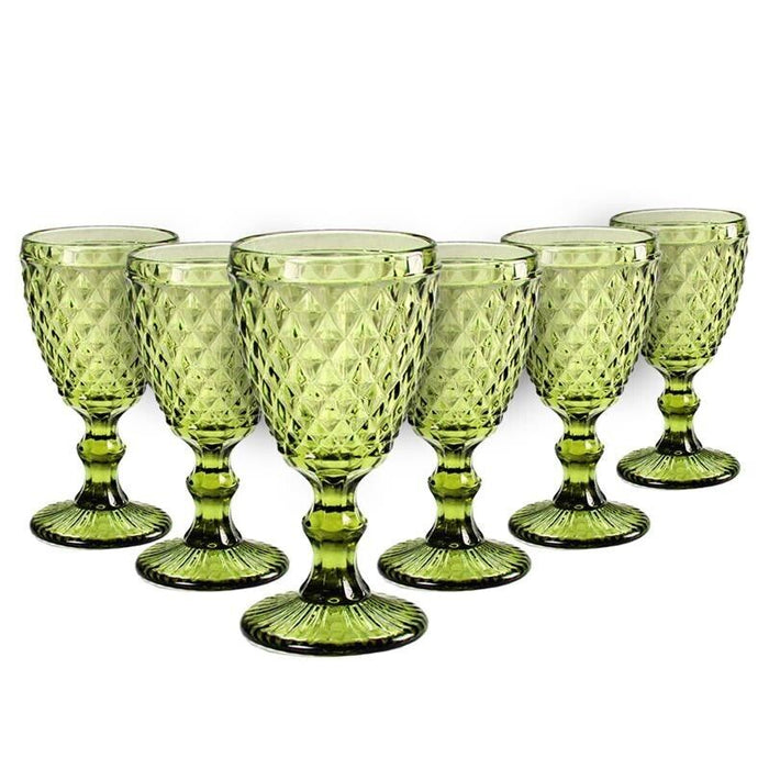 SET 6CALICI DIAMANTE REALIZZATI IN VETRO PER VINO DA 210 CC COLORE VERDE