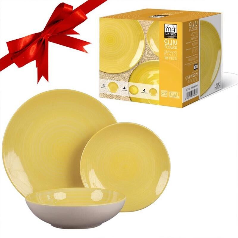 MA MAISON SERVIZIO DI PIATTI SUNFLOWER DA 12 PEZZI IN COLORE GIALLO