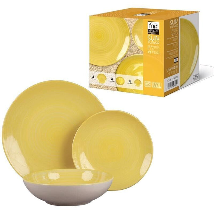 MA MAISON SERVIZIO DI PIATTI SUNFLOWER DA 12 PEZZI IN COLORE GIALLO