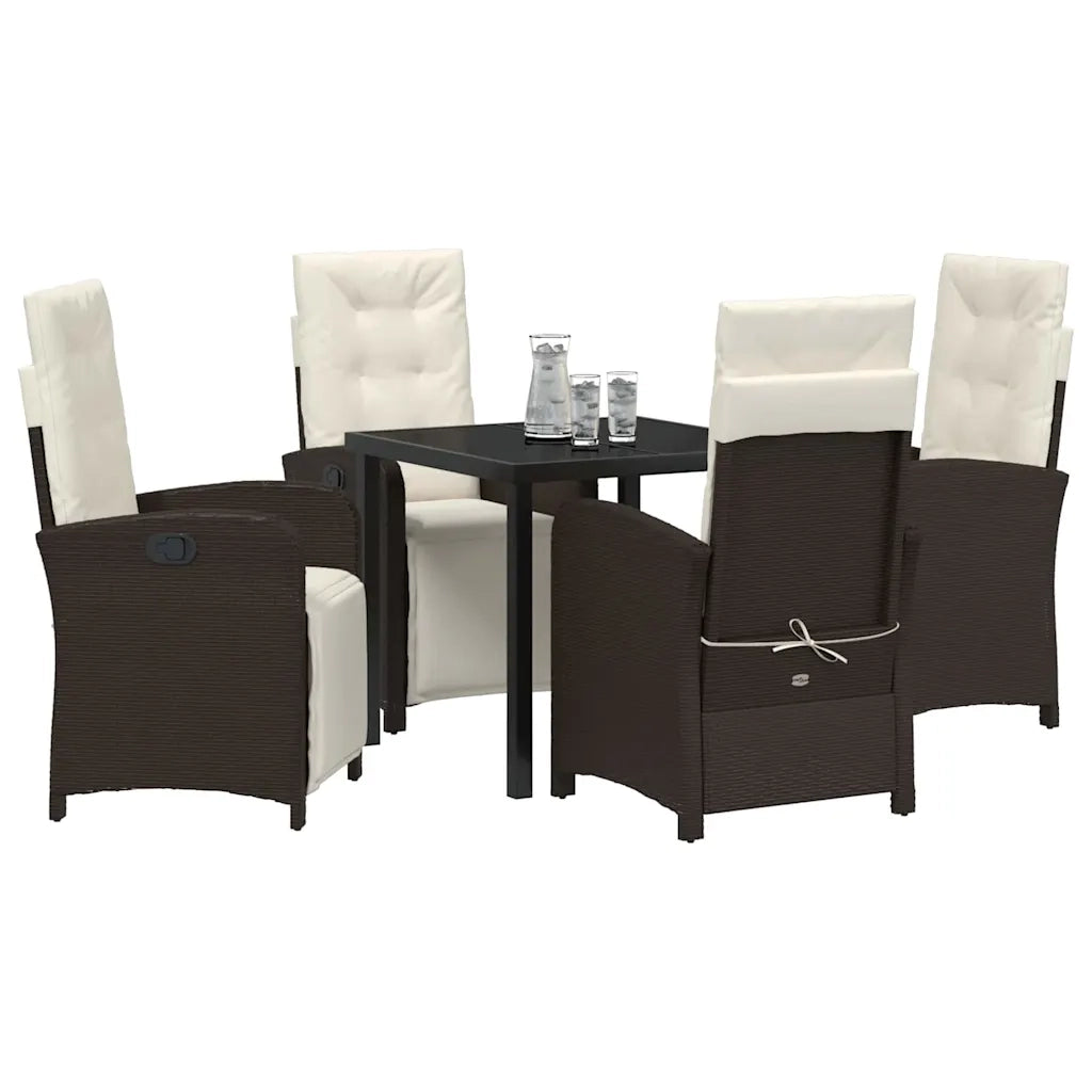 Set da Pranzo per Giardino con cuscino 5 pcs Marrone polyrattan 3380317