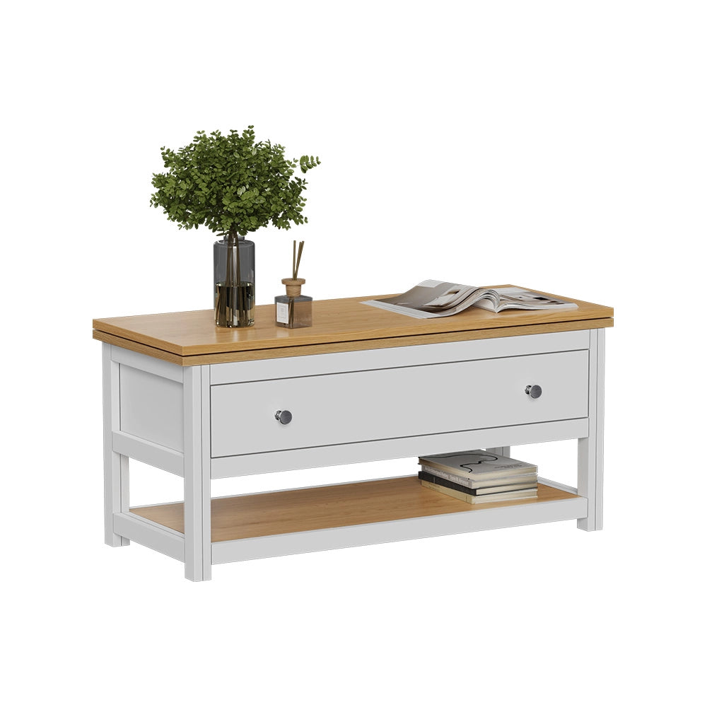 Vicco Tavolino salotto Bianco/quercia 100 x 40 cm con piano del tavolo pieghevole
