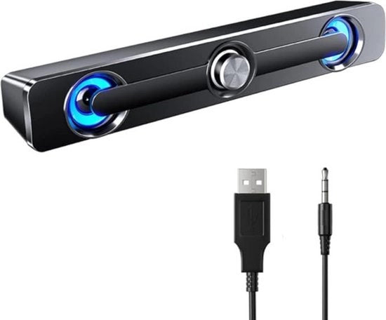 Altoparlante PC – Altoparlanti PC – Altoparlanti per Gioco – Lampadine LED – USB – Collegamento AUX 3,5 mm – Casella per PC, Monitor, Laptop, Telefono - Nero