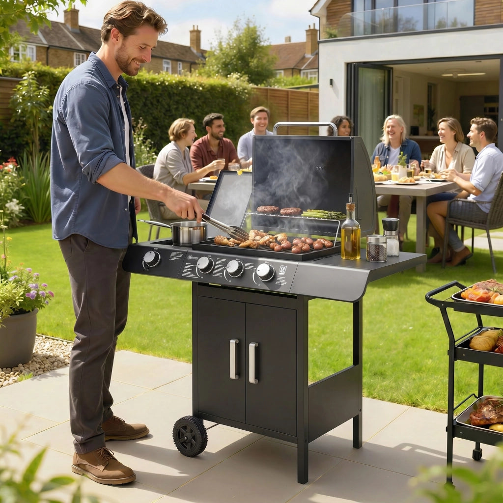 Barbecue a Gas 4 Bruciatori ¨C zephmum ¨C Grigio Antracite con Coperchio 110x50x100cm