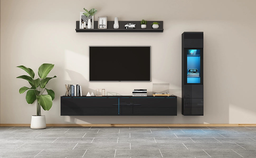Cassettiera TV nera in truciolato lucido lunghezza 180 cm