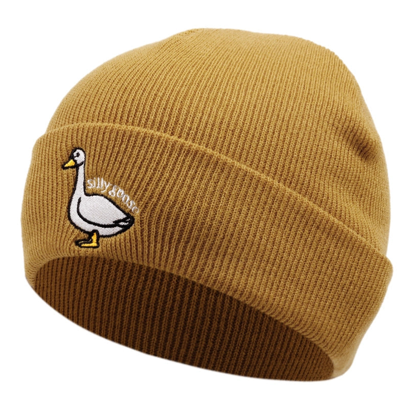 Cappelli invernali caldi lavorati a maglia con ricamo Silly Goose, colore kaki