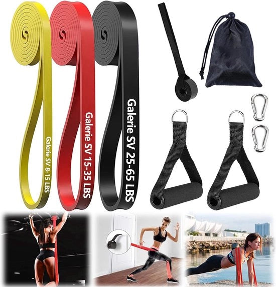Set di cinture di resistenza per cinture di fitness, 3-cinture di resistenza in diverse resistenze, cintura di resistenza, cinture di resistenza, maniglie, cinghie per gambe, anelli di fissaggio, cinture di resistenza per allenamento di forza