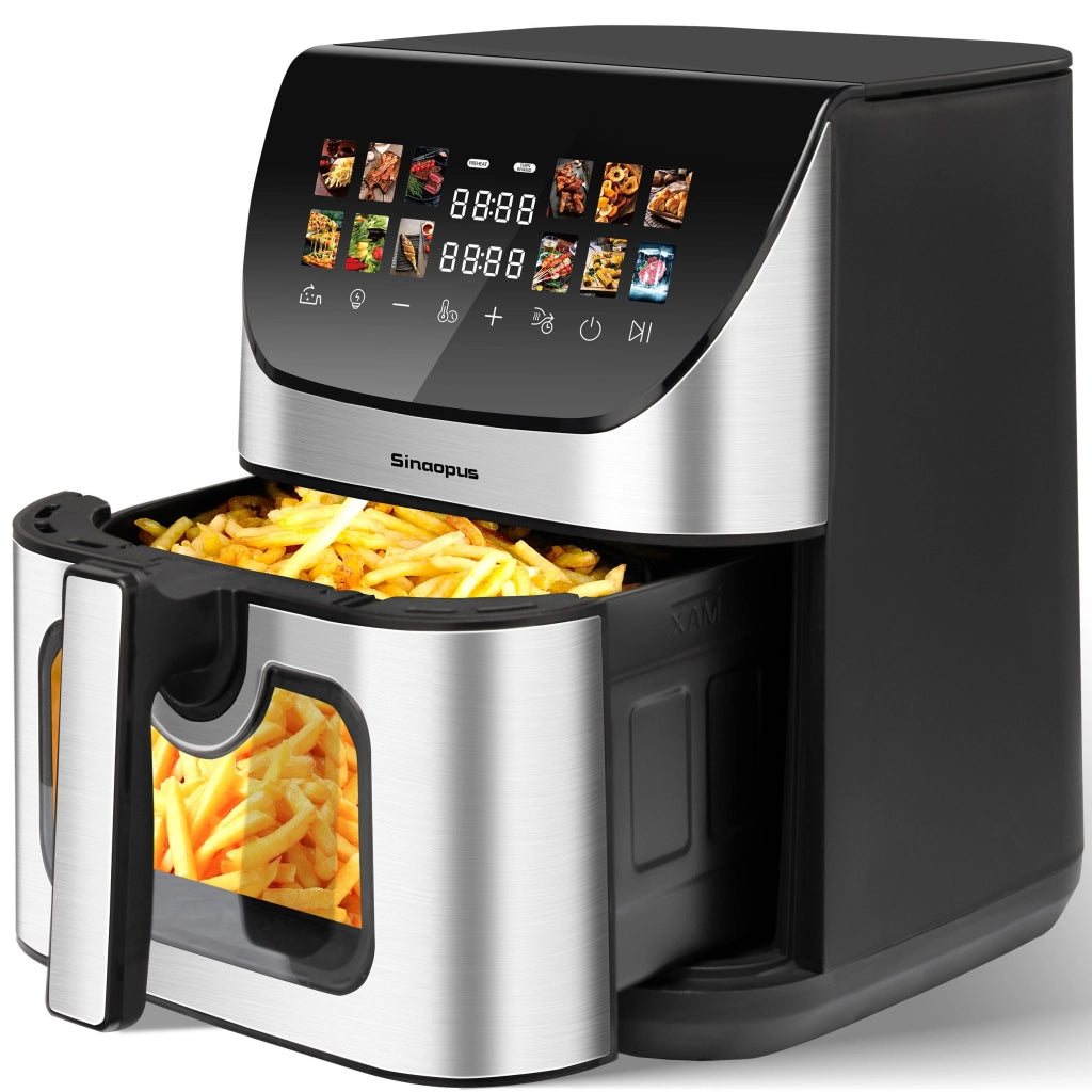 Friggitrice ad aria XXL da 8,5 litri con obl¨° e display a colori, 12 programmi, touchscreen a LED a colori, facile da pulire.