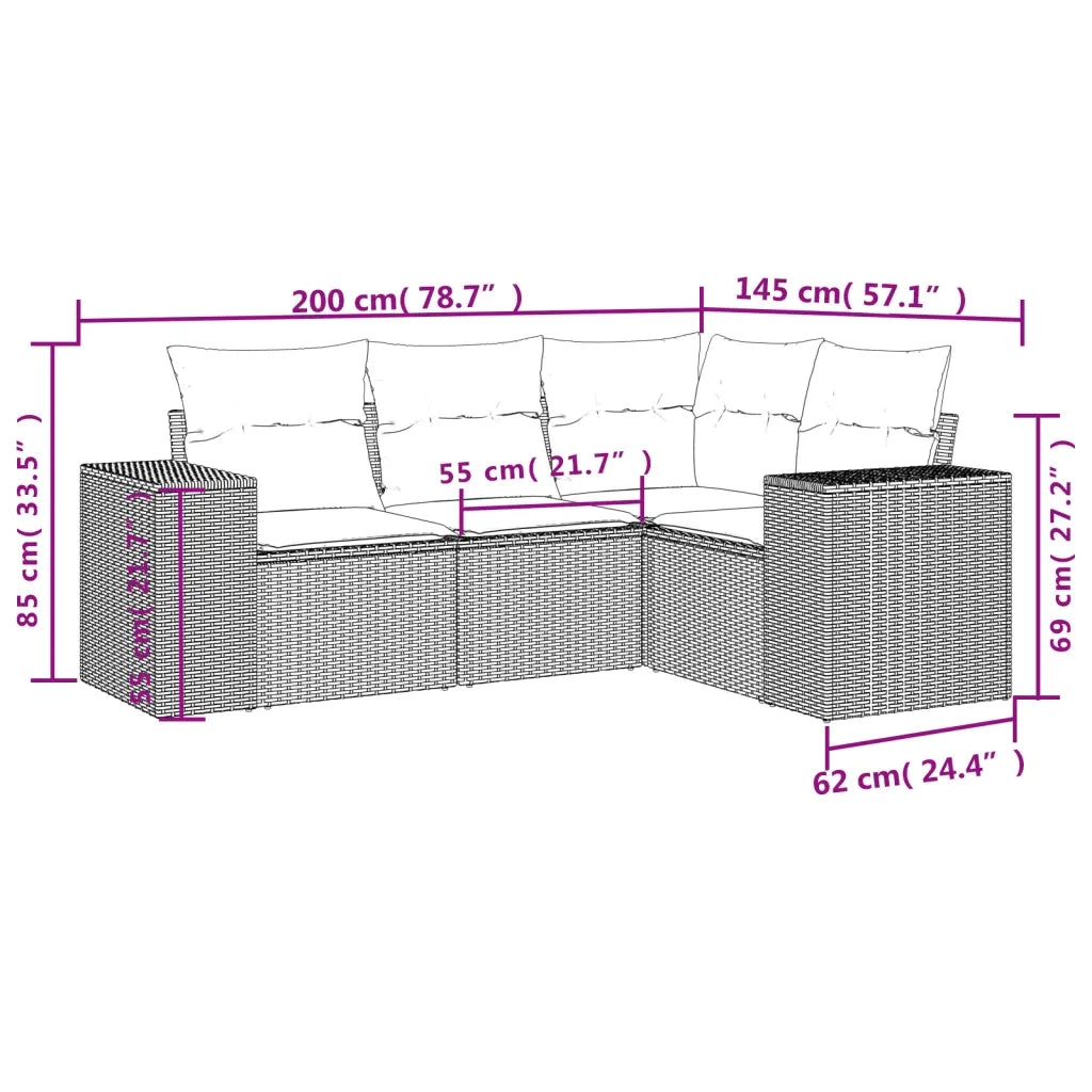 Salotto da Giardino-Set Divani da Giardino 4 pz con Cuscini Nero in Polyrattan 421256