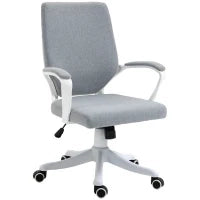 Sedia da Ufficio Ergonomica con Altezza Regolabile, Sedia Scrivania Imbottita Girevole 360° e Funzione Dondolo, in Tessuto effetto Lino Traspirante, per Studio, Grigio