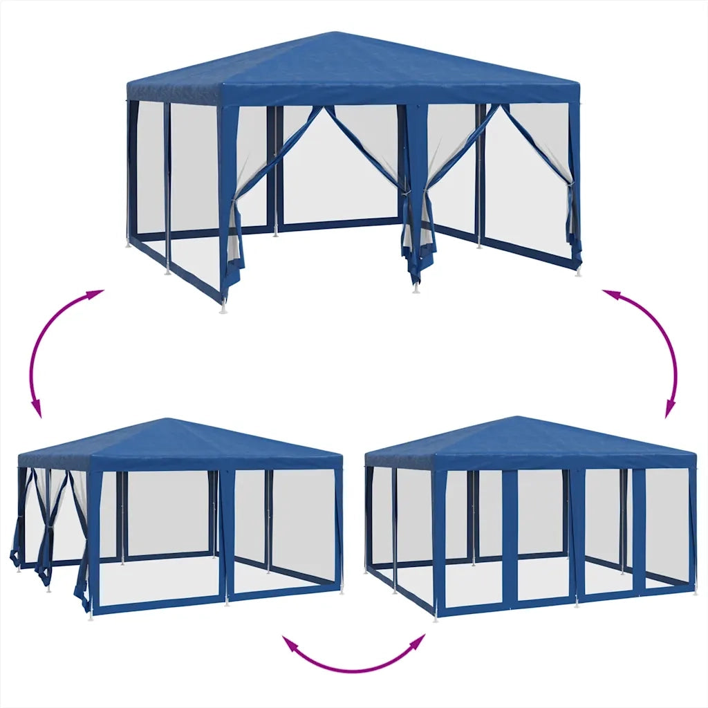 Tenda per Feste con 8 Pareti Laterali in Rete-Tenda Gazebo Blu 4x4 m HDPE