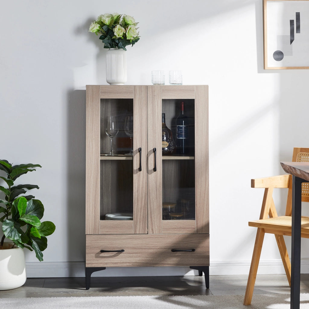 Armadio a Vetrata Søndersø Credenza con Vetrina 115 x 70 x 31 cm - Effetto Rovere Sonoma [en.casa]