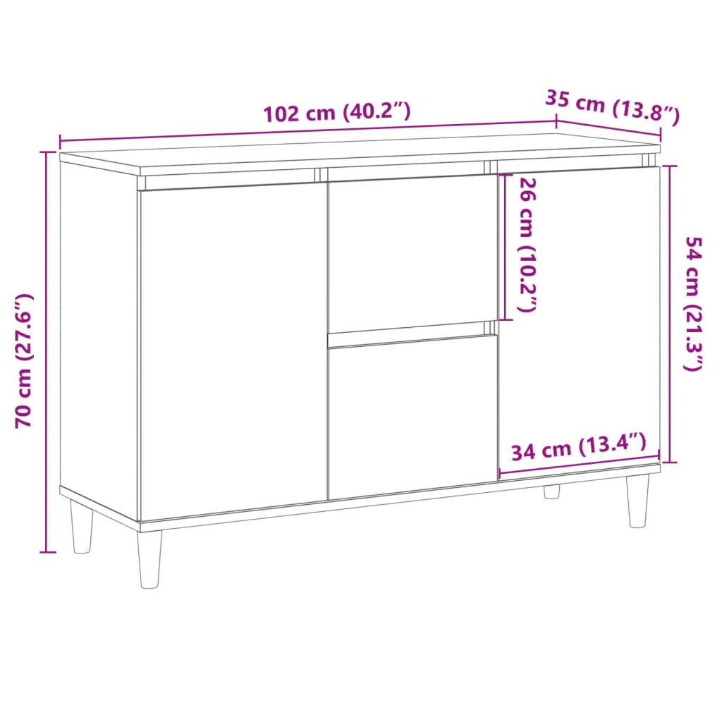 Buffet credenza cassettiera mobiletto mobile contenitore organizer cucina soggiorno salotto fatto a mano 102 x 35 x 70 cm legno ingegnerizzato marrone 02_0030807