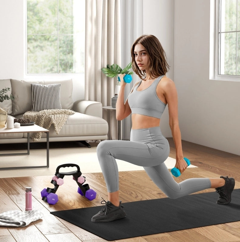 Set manubri ULEVR 6 pezzi da 1, 3 e 5 kg con supporto trasformabile in kettlebell, multicolore