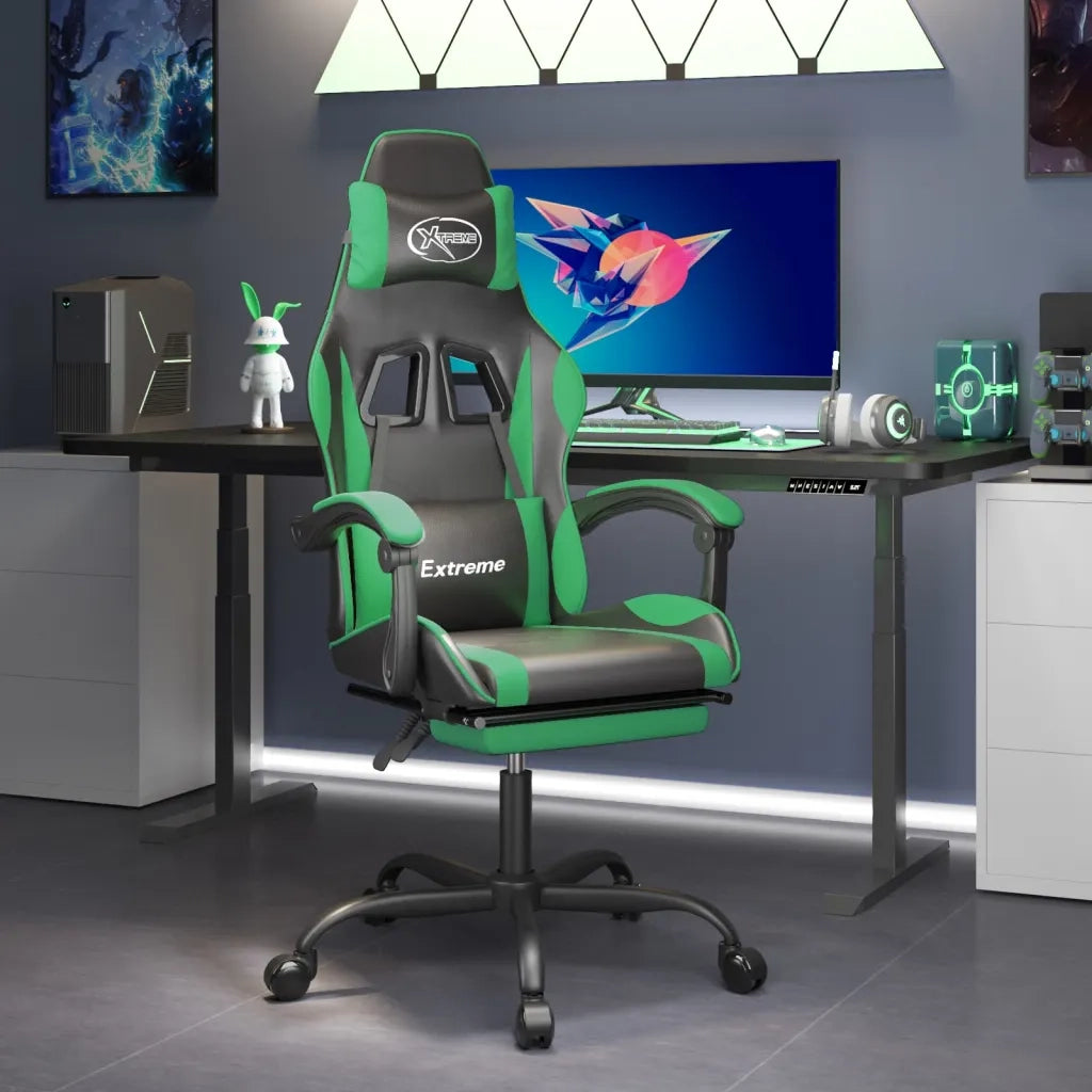 Sedia da Gaming Girevole con Poggiapiedi Nero Verde Similpellecod mxl 119523