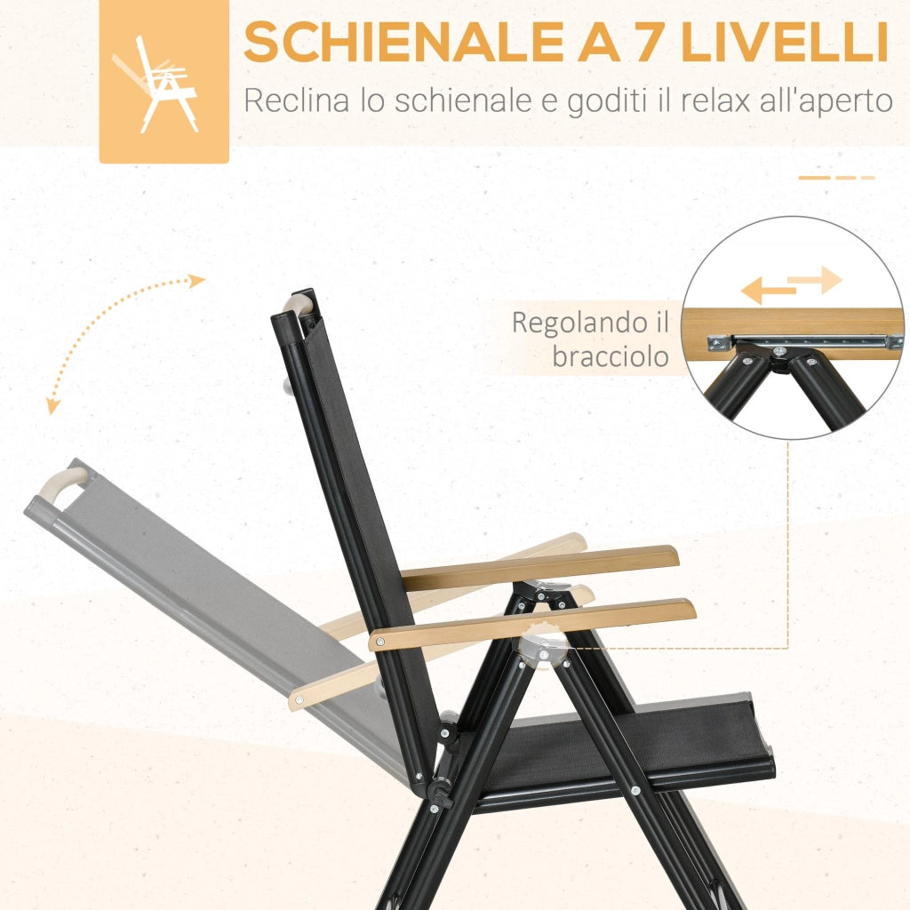 Set Tavolo e 6 Sedie da Giardino Pieghevoli in Texteline Nero