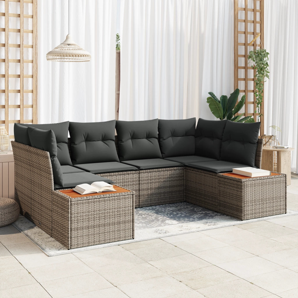 Set divano da giardino da 6 pezzi con cuscini grigi in rattan poliattico