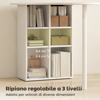 Scrivania per Camera Ricurva 100x59x75,5 cm con 6 Ripiani e 4 Scaffali Regolabili in Acciaio e Legno Bianco