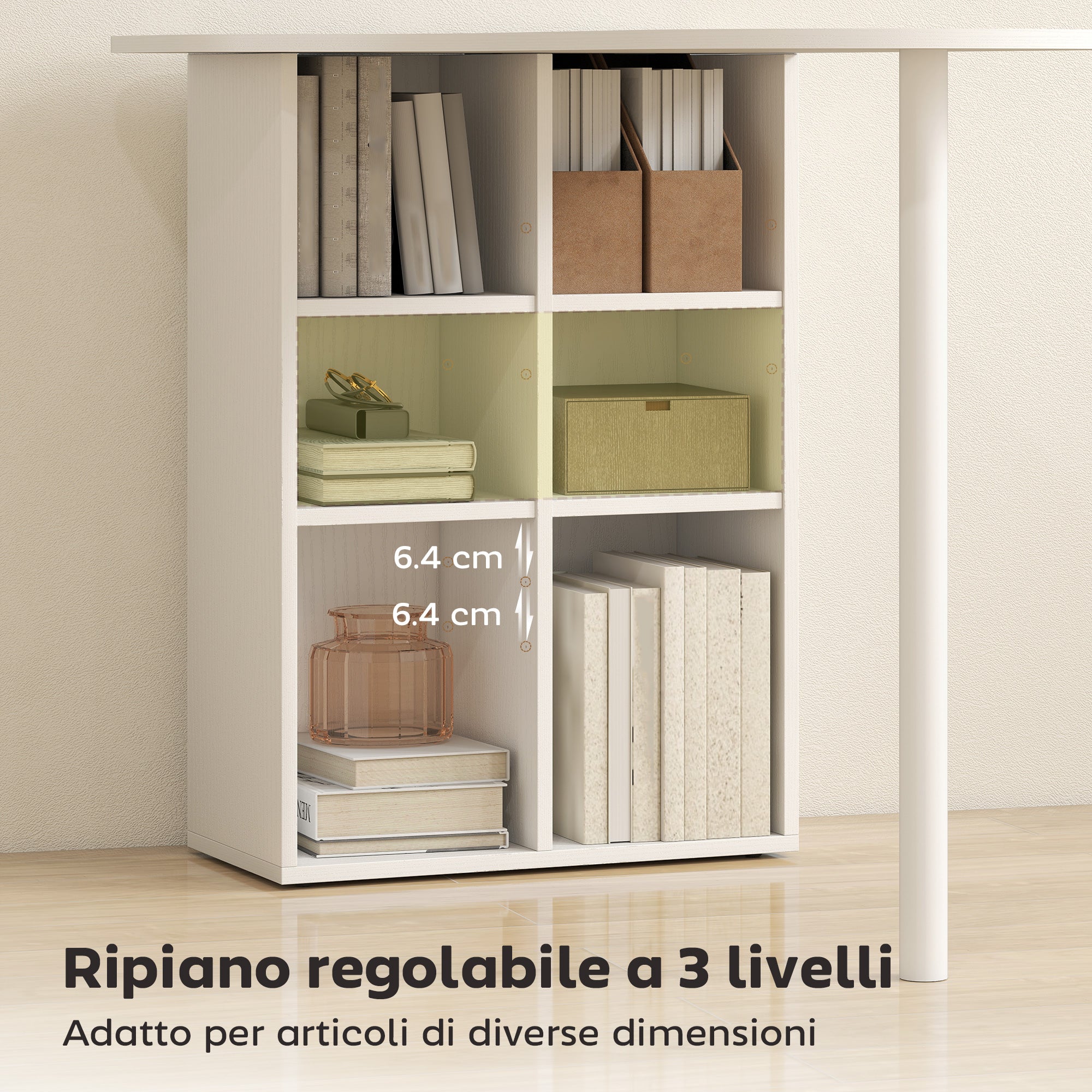 Scrivania per Camera Ricurva 100x59x75,5 cm con 6 Ripiani e 4 Scaffali Regolabili in Acciaio e Legno Bianco
