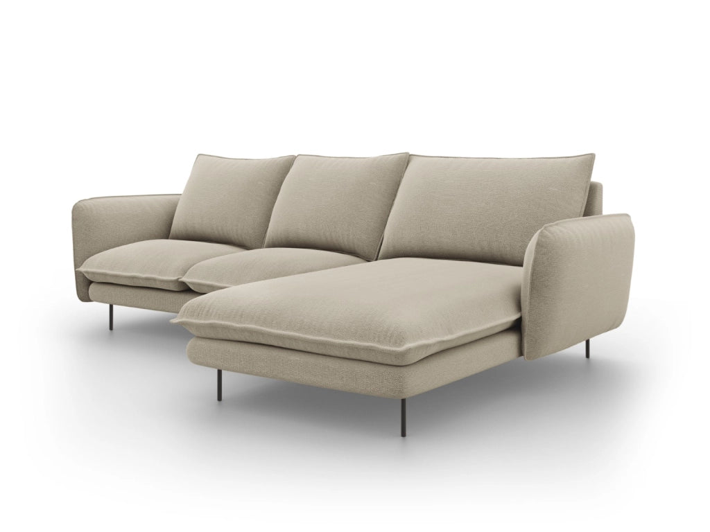Cosmopolitan Design - Divano angolare destro "Vienna" 5 posti in tessuto strutturato beige 
