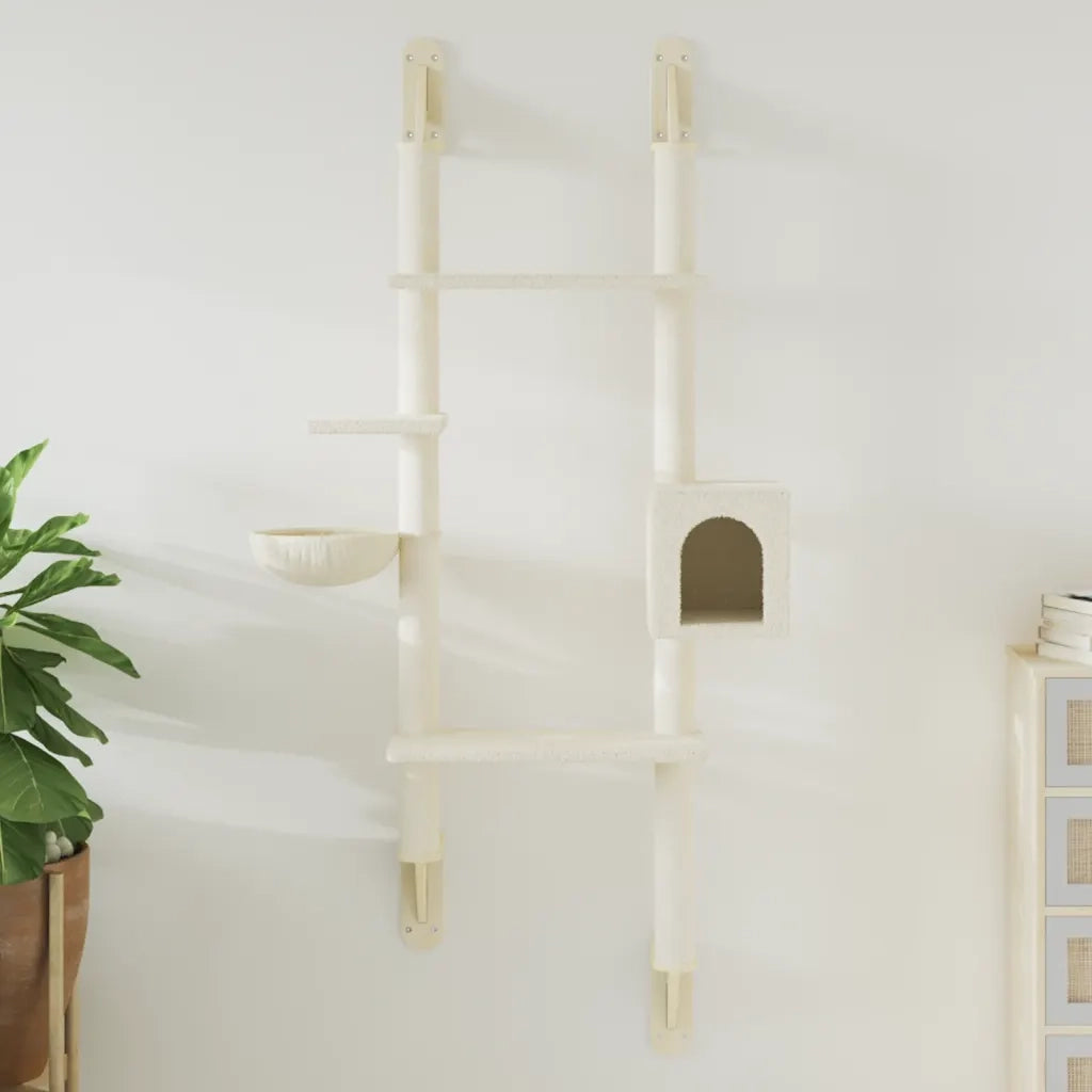 vidaXL Albero per Gatti con Tiragraffi a Parete Crema 180 cm