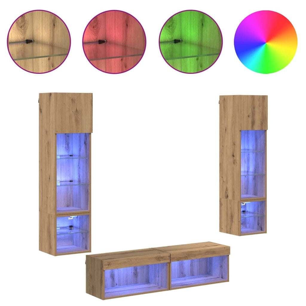 Unità TV da Parete 6 pcs Rovere artigianale Legno multistrato 3402933