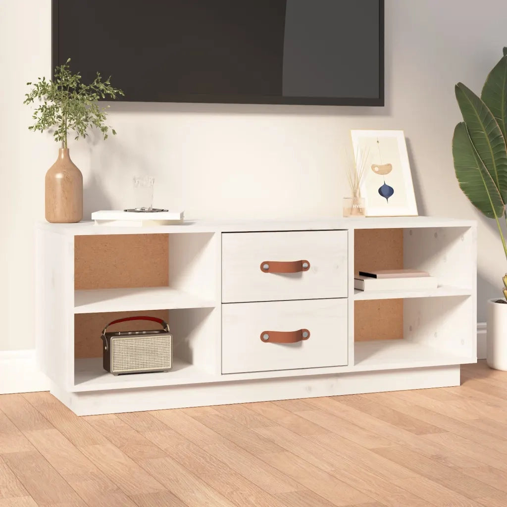 Mobile TV | Armadietto TV | Mobile Porta TV Bianco 100x34x40 cm in Legno Massello di Pino