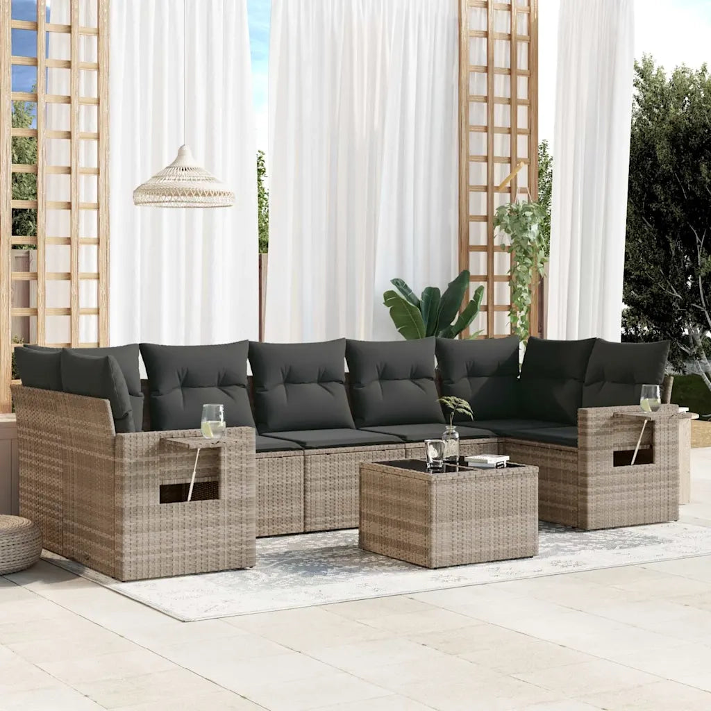 Set Divano da Giardino 8pz con Cuscini Grigio Chiaro Polyrattan 3219941