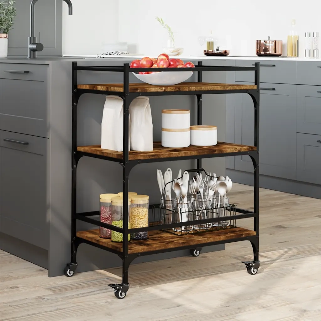 Carrello da Cucina-Scaffale per Cucina Rovere Fumo 65x40x86,5 cm Legno Multistrato