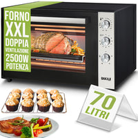 Forno Elettrico XXL 70 Litri 2500 W Fornetto Ventilato Timer e Segnale Acustico