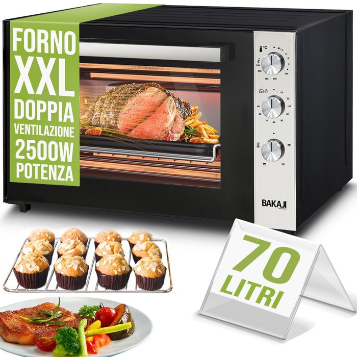 Forno Elettrico XXL 70 Litri 2500 W Fornetto Ventilato Timer e Segnale Acustico