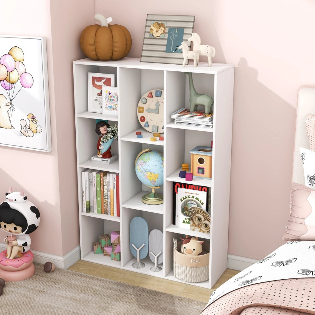 Libreria a 11 cubi multifunzionale con kit anti-ribaltamento per soggiorno-Scaffale moderno geometrico Bianco