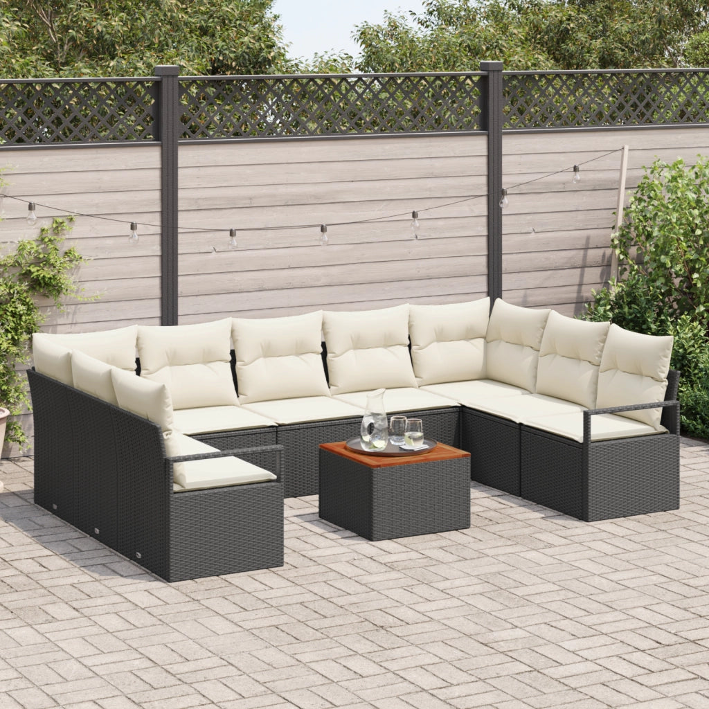 Set da giardino  da 10 pezzi con cuscini Nero Polyrattan Acacia
